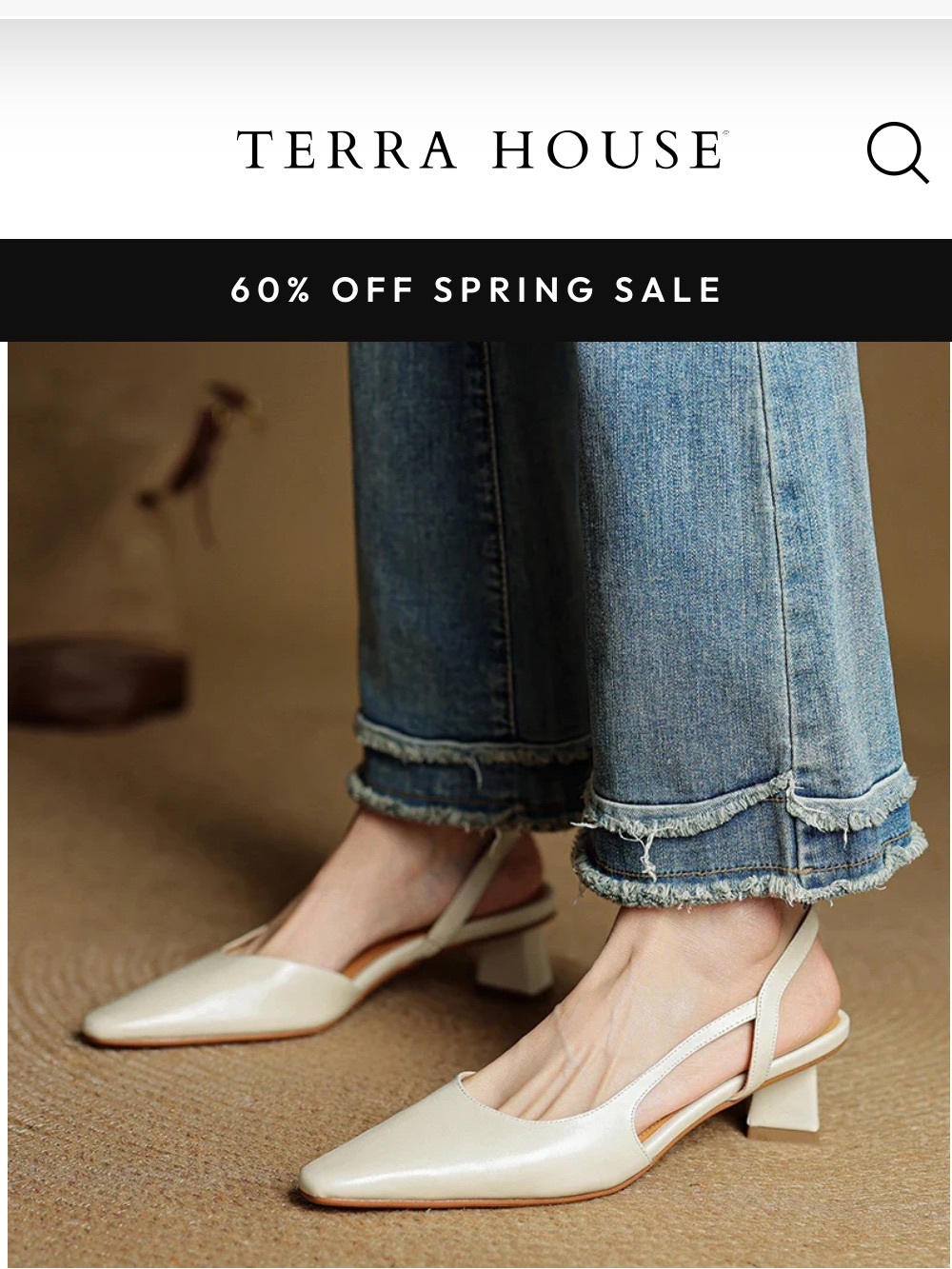 Genuine Leather Slingback Heels — Cream
